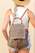 Stylish straw beach backpack with adjustable straps for summer outings and beach days