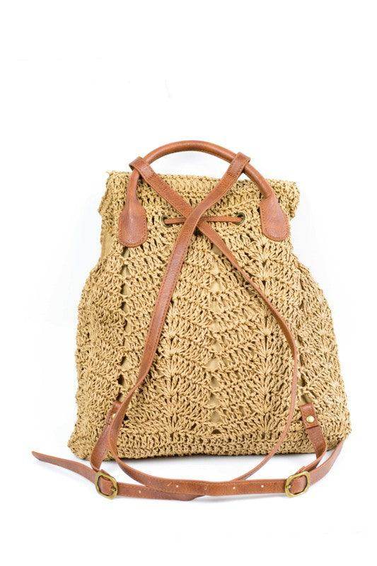 Aili's Corner straw beach backpack with a stylish woven design and adjustable leather straps
