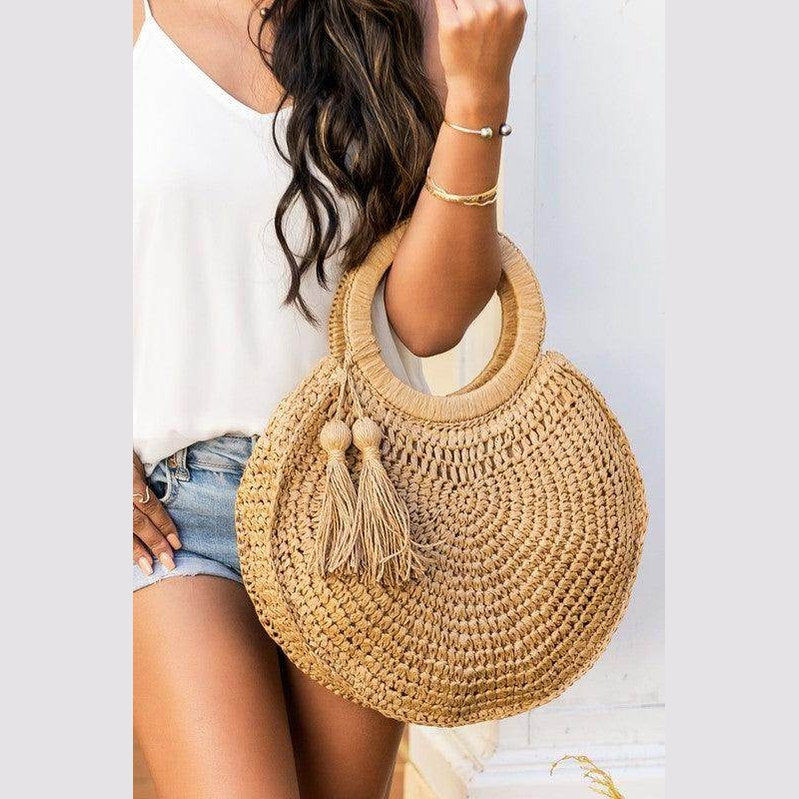 Straw Tassel O-Ring Tote - VacationGrabs
