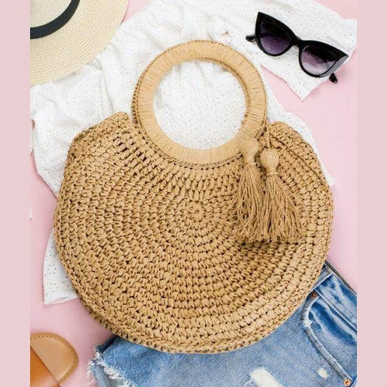 Straw Tassel O-Ring Tote - VacationGrabs
