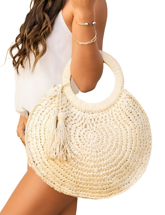 Wallets, Handbags & Accessories Straw Tassel O-Ring Tote