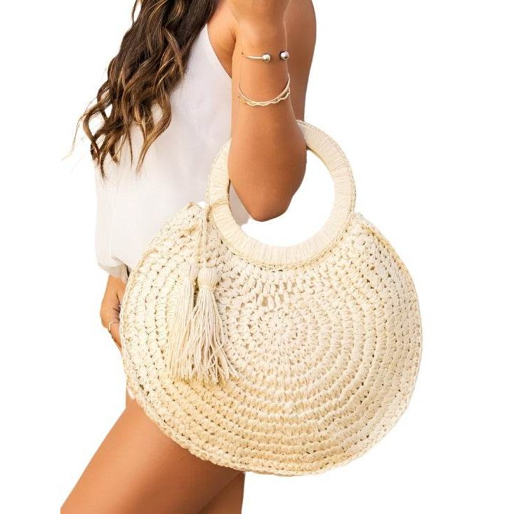 Straw Tassel O-Ring Tote - VacationGrabs