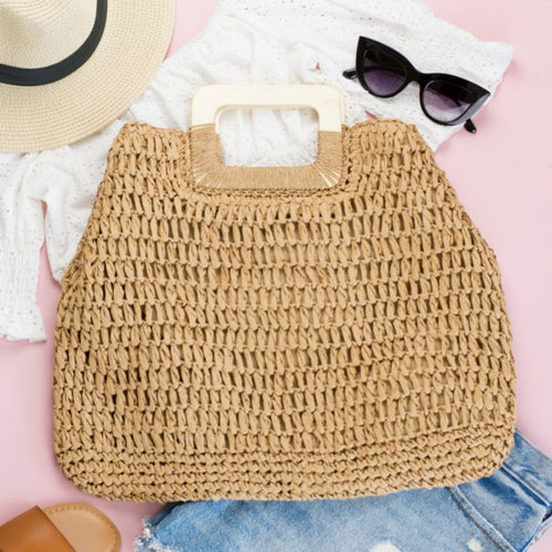 Aili's Corner straw tote handbags in natural color, ideal for summer outings