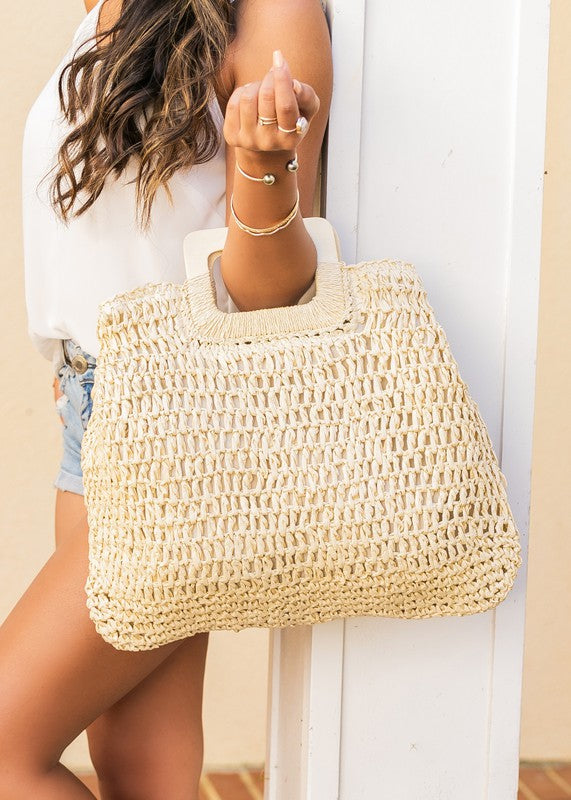 Aili's Corner straw tote handbags, natural woven design for summer outings