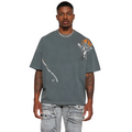 VacationGrabs grey short sleeve streetwear shirt with graphic design and relaxed fit on male model