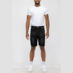 WEIV men's stretch denim shorts for vacation featuring a stylish distressed design in black
