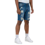 WEIV Men's Stretch Denim Shorts for Vacation with Distressed Design and Frayed Hem
