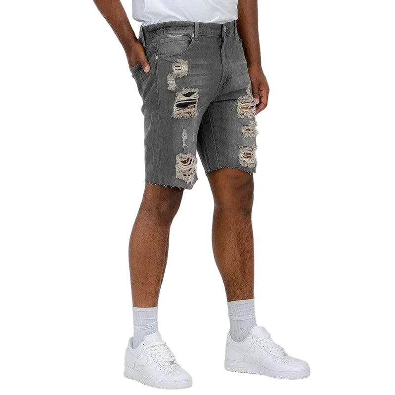WEIV Men's Stretch Denim Shorts for Vacation with Ripped Details and Casual Fit