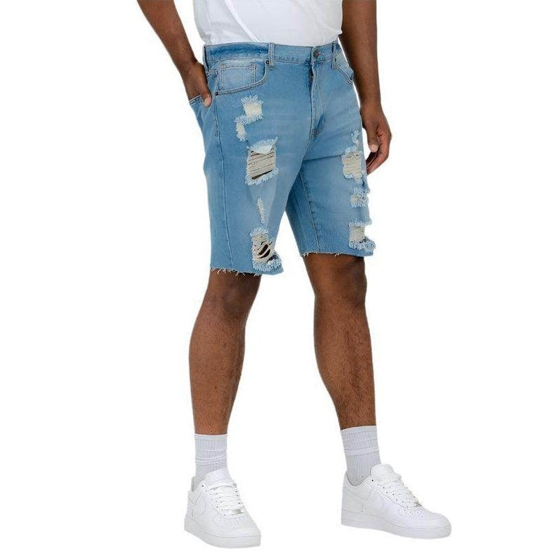 WEIV Men's Stretch Denim Shorts for Vacation with Distressed Design and Relaxed Fit