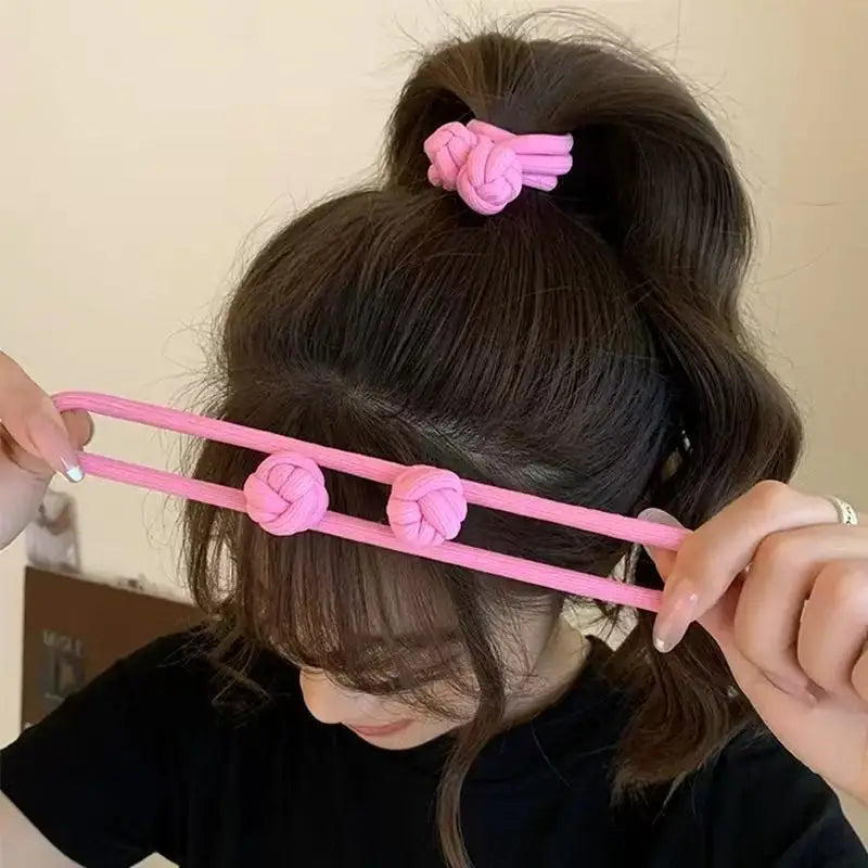 Pink stretch rubber hair ties for women, perfect for daily hairstyles