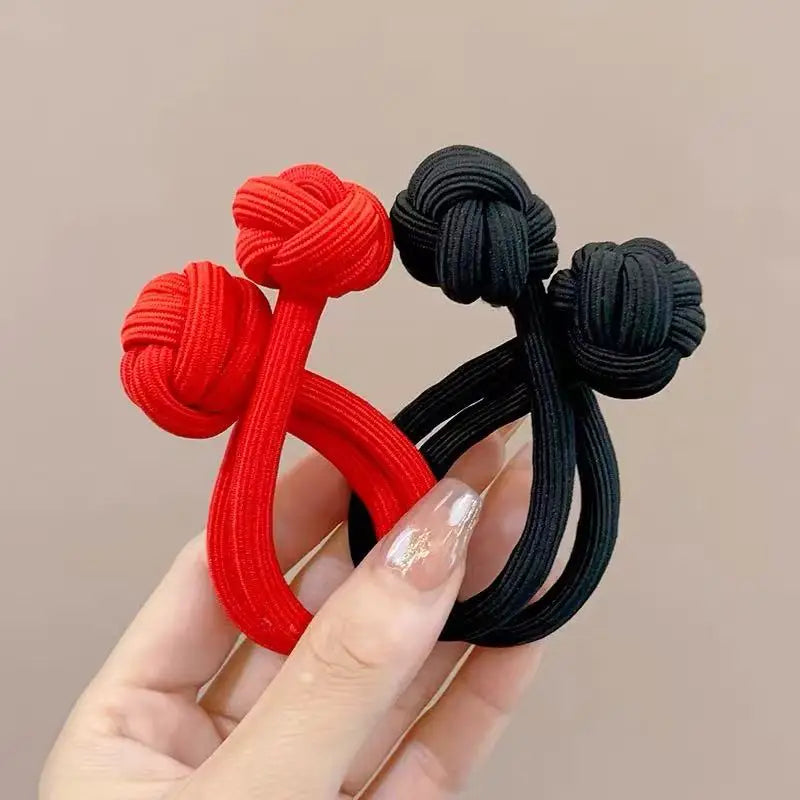 Stretch rubber hair ties for women, black and red, ideal for styling