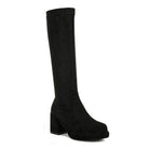 Stylish stretch suede boots for women with a chic block heel in black color