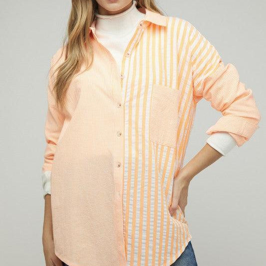 Women's Shirts Stripe Button Down Long Sleeve Shirt