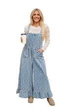 Stripe Distressed Denim Ruffle Wide Leg Overalls