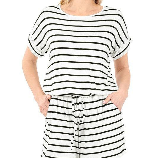 Women's Jumpsuits & Rompers Stripe Romper With Pockets