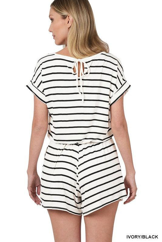Women's Jumpsuits & Rompers Stripe Romper With Pockets