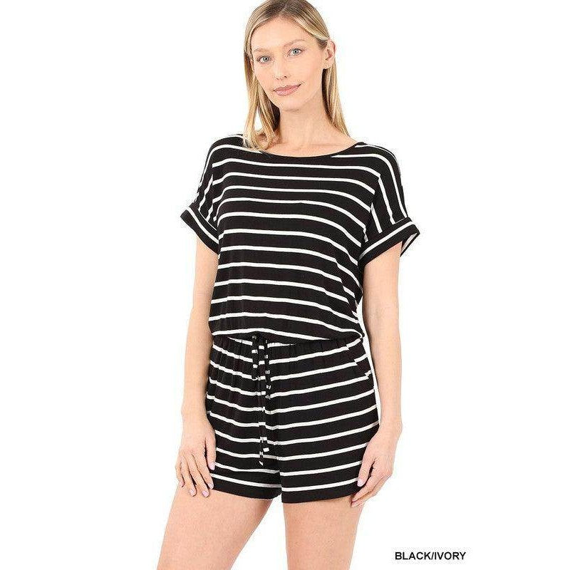 Stripe Romper With Pockets - VacationGrabs