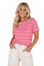 Stripe Scallop Trim Round Neck T-Shirt