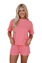 Stripe Side Split Tee & Drawstring Shorts Set