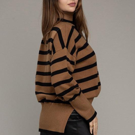 Women's Sweaters - Cardigans Stripe Turtleneck Knit