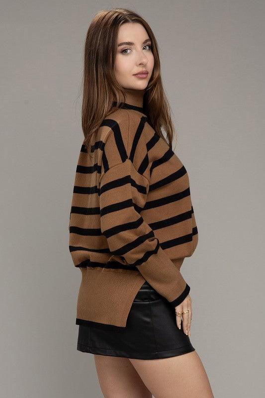 Women's Sweaters - Cardigans Stripe Turtleneck Knit