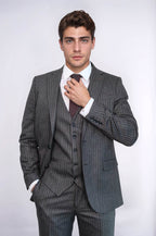 Striped Black Vested Suit – fabric detail view
