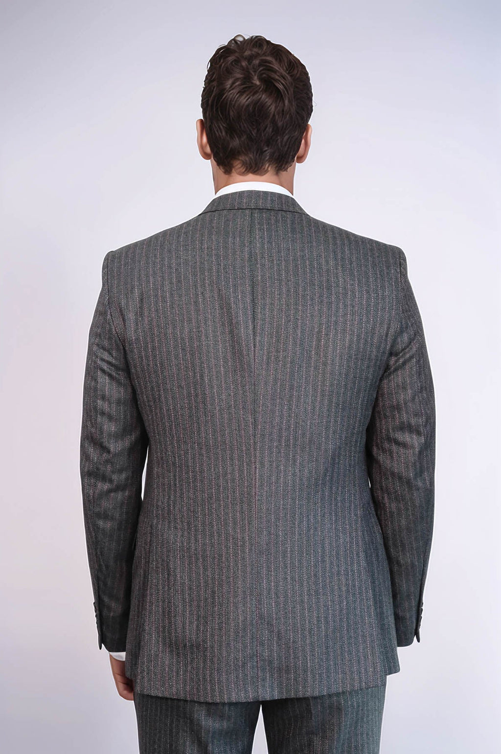 Striped Black Vested Suit – angled view