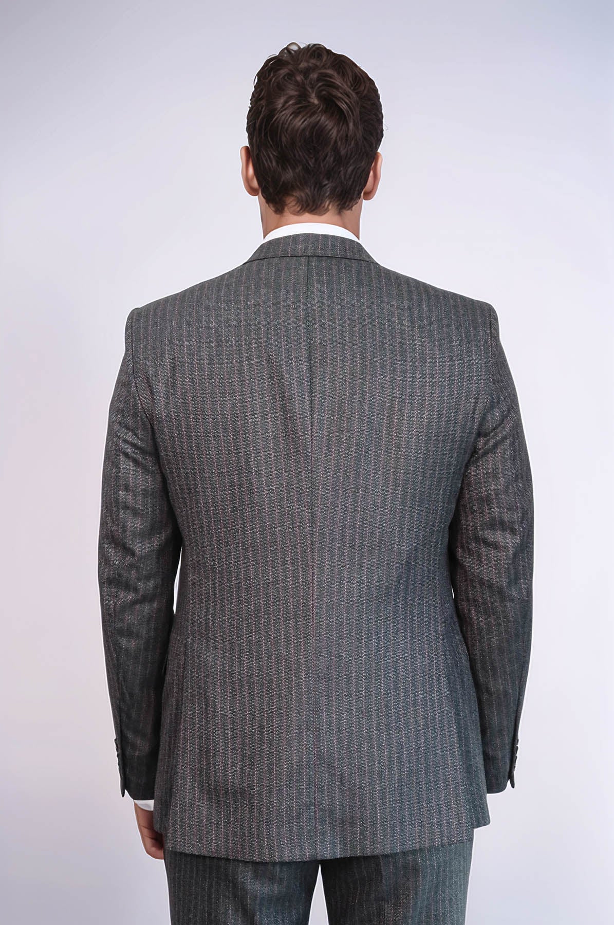Striped Black Vested Suit – angled view