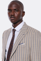 Striped Blazer Plain Pants Beige Men Suit by Wessi – detail view