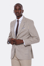 Striped Blazer Plain Pants Beige Men Suit by Wessi – side view
