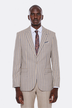 Striped Blazer Plain Pants Beige Men Suit by Wessi – styled view