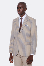Striped Blazer Plain Pants Beige Men Suit by Wessi – close up view