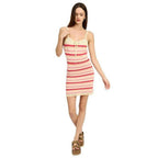 Striped Bodycon Dress Wtih Front Tie - VacationGrabs