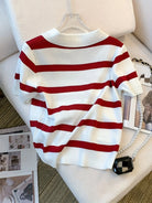 Striped collared knit crop top in red and white, perfect for casual outings
