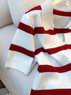 Striped collared knit crop top in red and white, stylish for casual outings