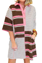 Women's Dresses Striped Collared Neck Half Sleeve Mini Dress