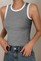 VacationGrabs striped crop tank top in black and white stripes, perfect for casual summer outfits