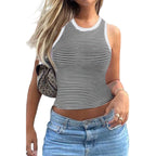 VacationGrabs striped crop tank top in black and white with a fitted design and sleeveless style