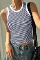 VacationGrabs striped crop tank top designed for a stylish summer look with a comfortable fit