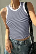 VacationGrabs striped crop tank top designed for a stylish summer look with a comfortable fit