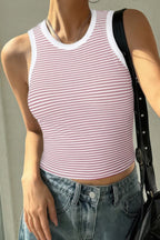 VacationGrabs striped crop tank top in pink and white stripes, perfect for casual summer outfits