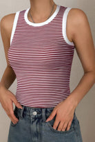 VacationGrabs striped crop tank top in red and white, perfect for casual summer outfits