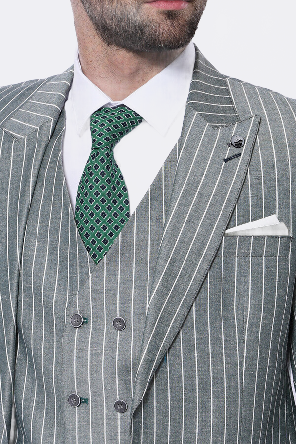 Striped Green Men Suit by Wessi – detail view