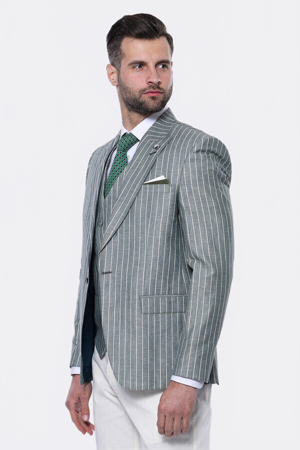 Striped Green Men Suit by Wessi – side view