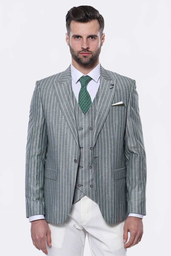 Striped Green Men Suit by Wessi – styled view