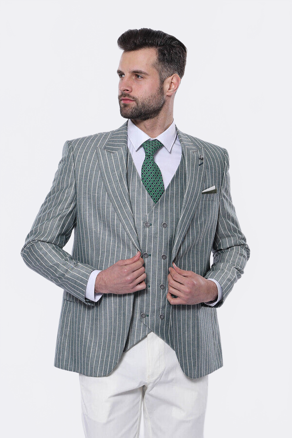 Striped Green Men Suit by Wessi – close up view