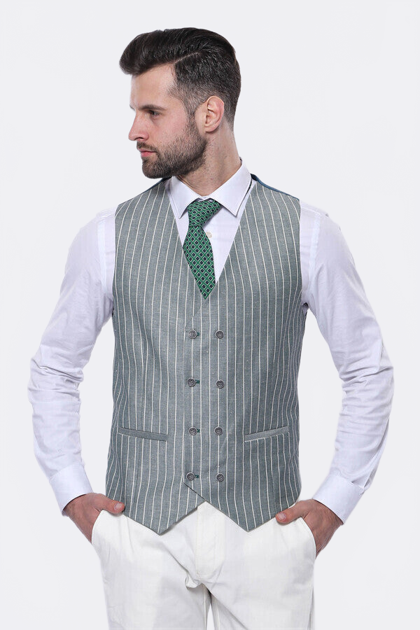 Striped Green Men Suit by Wessi – full look view