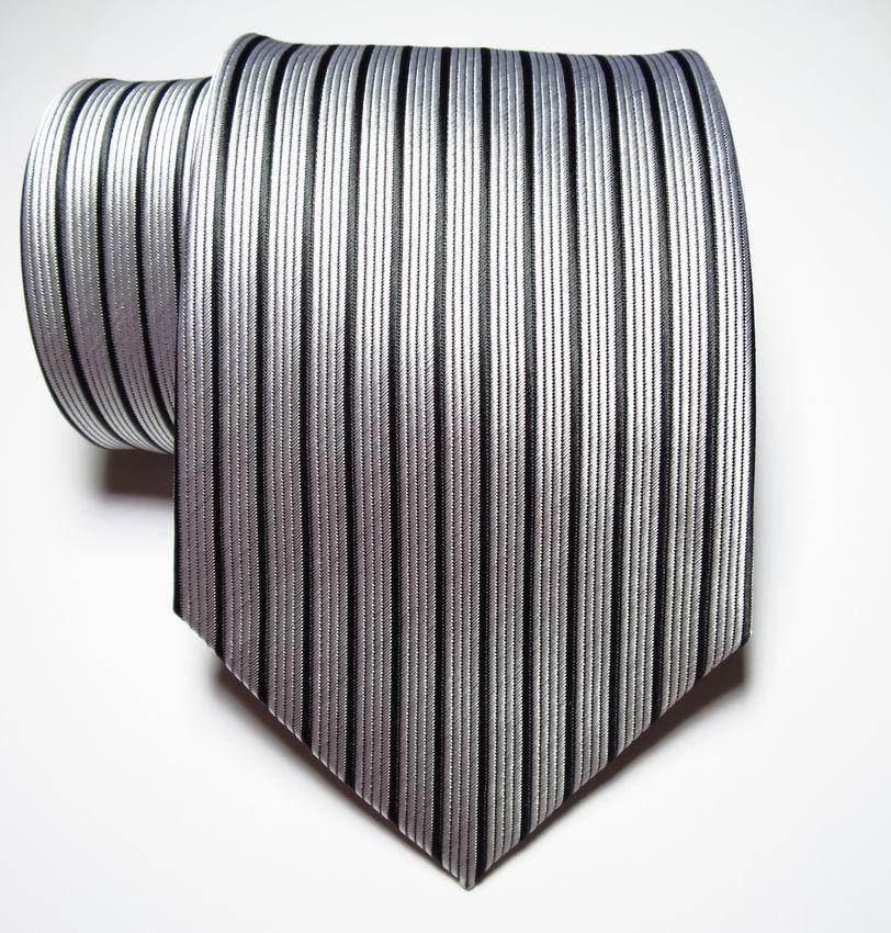 Silver and black striped necktie for men, perfect for formal and business occasions