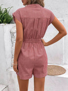 Striped Notched Tie Waist Romper - VacationGrabs