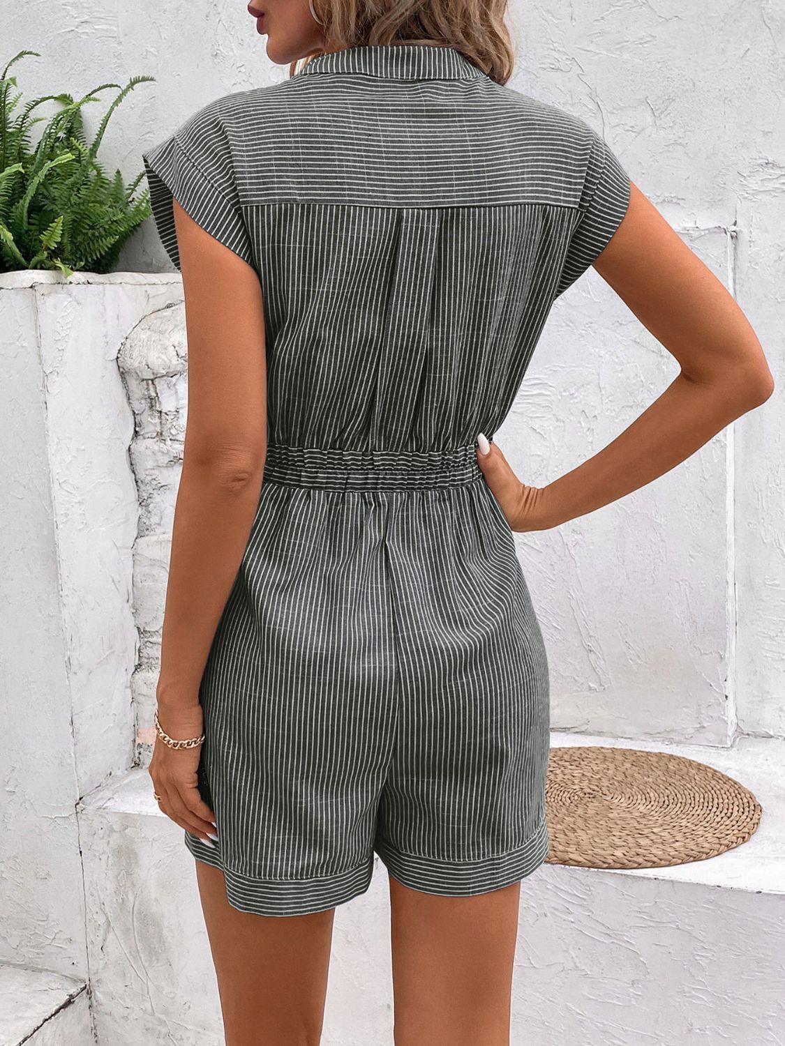Women's Jumpsuits & Rompers Striped Notched Tie Waist Romper